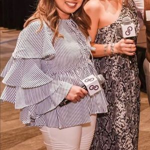 Striped tiered flutter sleeve blouse